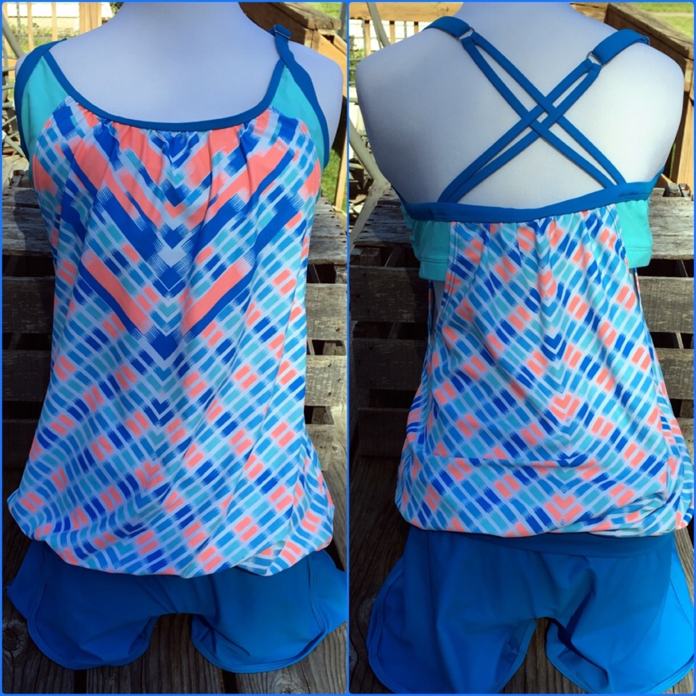Layered Tankini Boyshort Swimsuit SZ L! NEW!